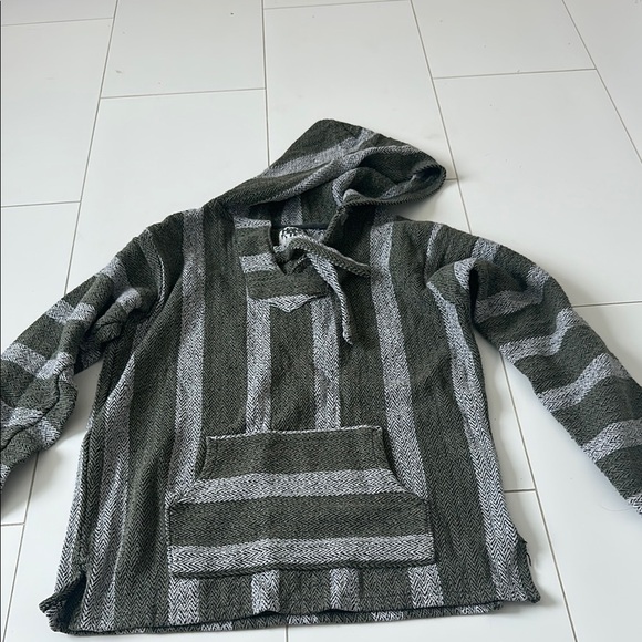 Hang Ten kids youth large  Gray and Olive green Striped Sweater poncho surfer - Picture 1 of 3